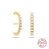 Gold-Plated Pearl Medium Hoop Earrings