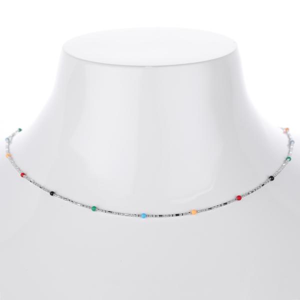 Multicolor Beaded Silver Station Necklace