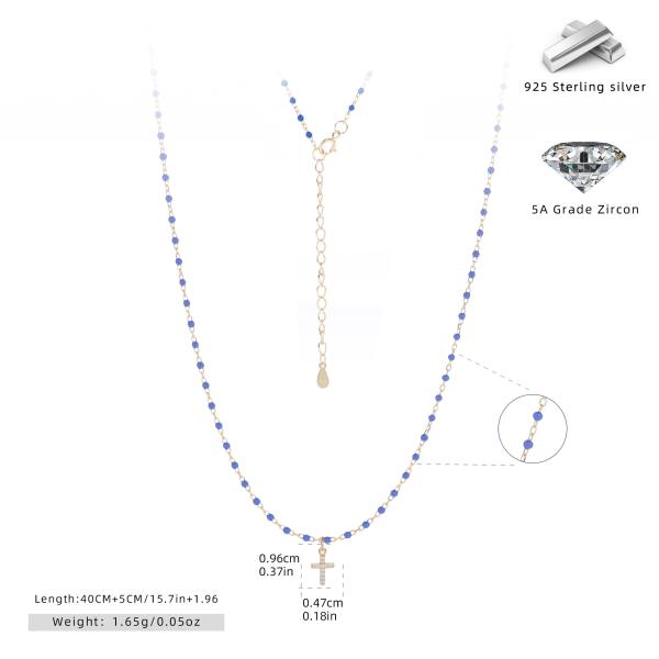 Gold-Tone Blue Zircon Cross Lariat Necklace