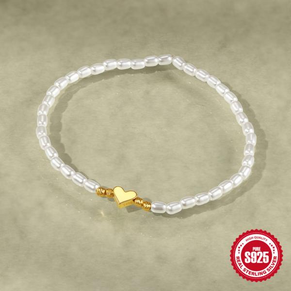 925 Silver Two-Tone Heart Beaded Bracelet