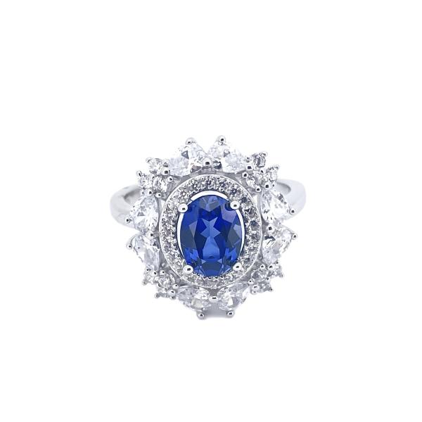 Sapphire Halo Statement Ring in Silver