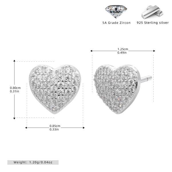 Silver Heart Pavé Stud Earrings