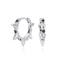 Silver Spike Huggie Earrings with Onyx
