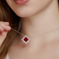 Geometric Ruby Prong Silver Necklace