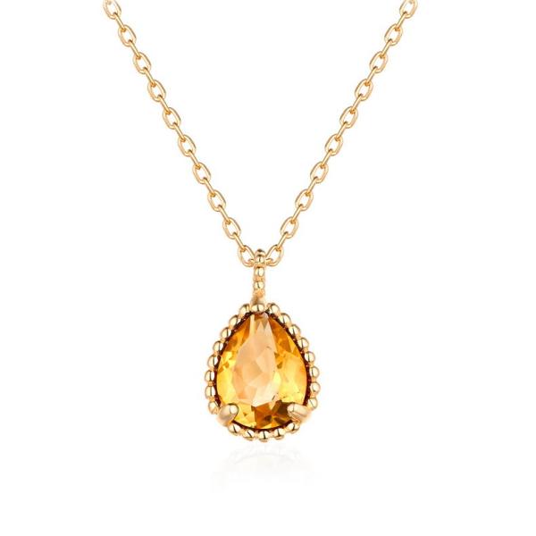 Gold Citrine Teardrop Pendant Necklace