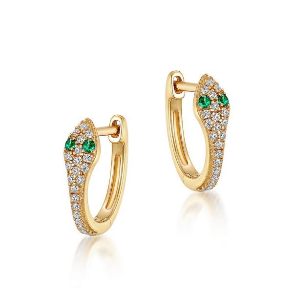 Gold Snake Motif Pavé Huggie Earrings