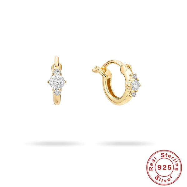 Gold-Plated Silver Huggie Earrings with CZ