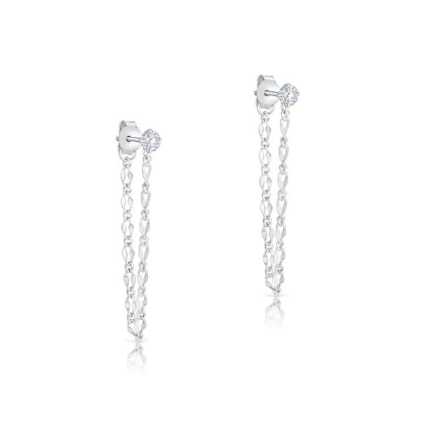 Silver Bezel-Set Threader Earrings