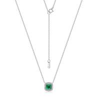 Sterling Silver Emerald Halo Pendant Necklace