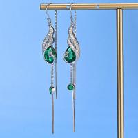 Green Stone Dangle Earrings in 925 Silver