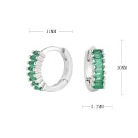 Silver Huggie Earrings with Green Stones
