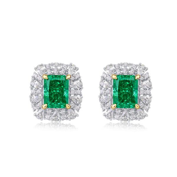 Emerald Halo Stud Earrings in Silver