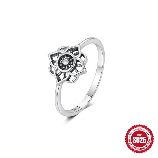 925 Silver Oxidized Floral Band Ring