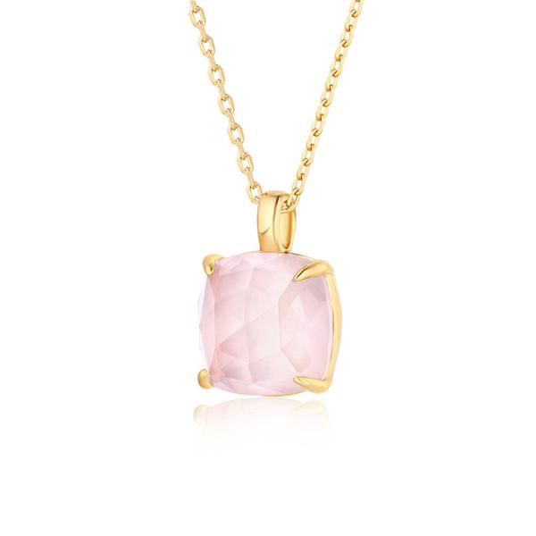 Pink Stone Gold Prong Pendant Necklace