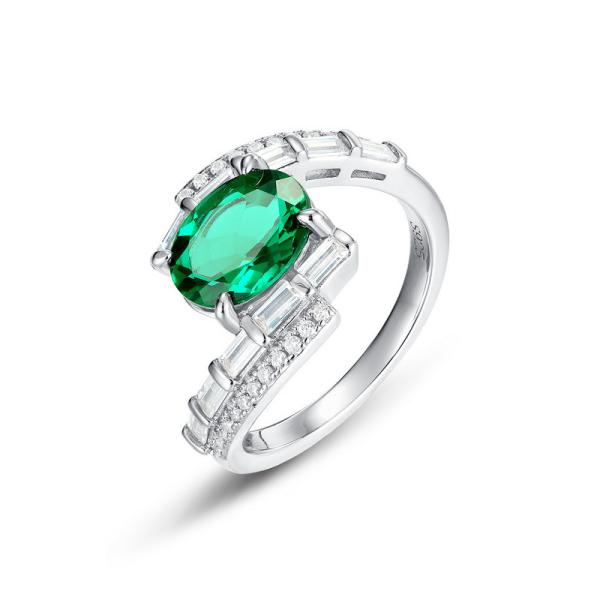 Silver Emerald Prong Set Statement Ring