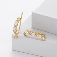 Gold Pearl and Stone Climber Earrings
