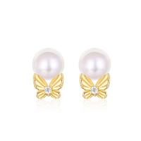 Gold-Plated Freshwater Pearl Butterfly Studs