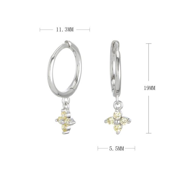 Silver Yellow CZ Floral Huggie Earrings