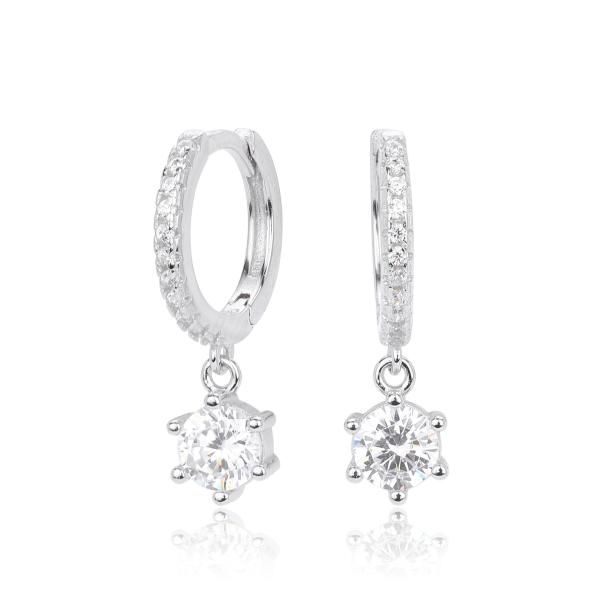 Silver Pavé Drop Huggie Earrings
