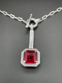 Silver Red Stone Pendant Necklace