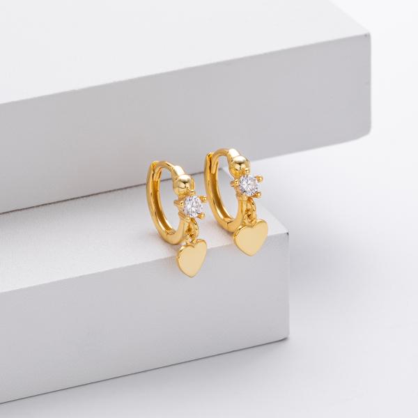 Gold Heart Charm Huggie Earrings