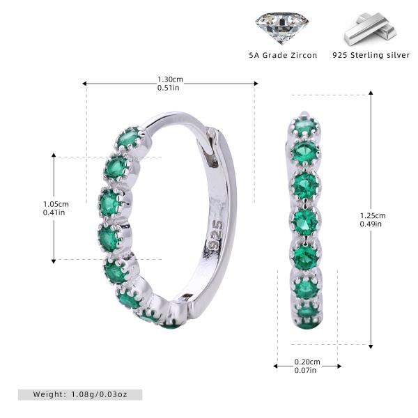Silver Green Zircon Small Hoop Earrings