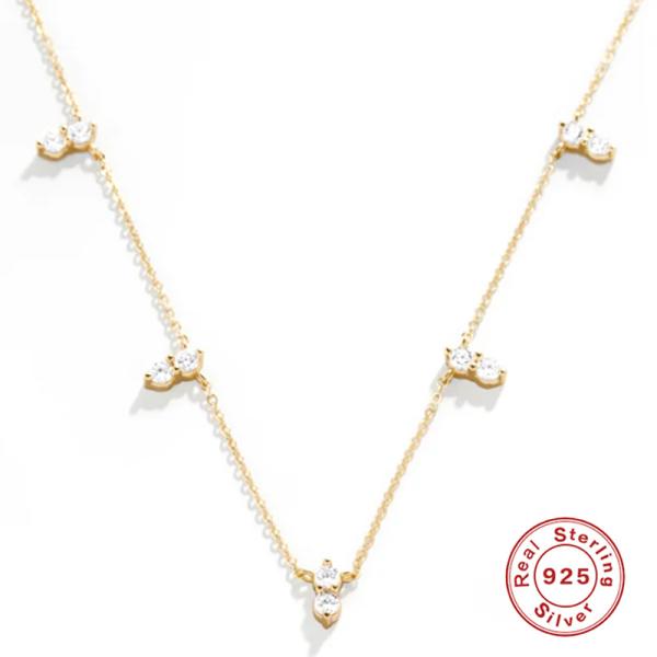 925 Silver Gold-Finish Cubic Zirconia Station Necklace