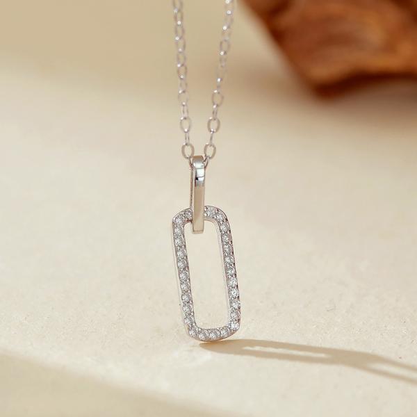 Silver Rectangle CZ Pendant Necklace