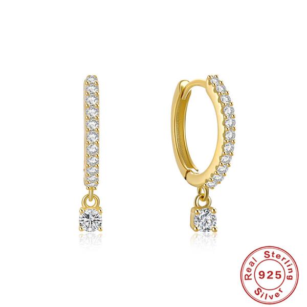 925 Silver Gold-Tone Cubic Zirconia Dangle Hoops