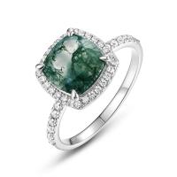 Sterling Silver Green Cushion Halo Ring