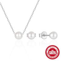 Sterling Silver Pearl Necklace and Stud Earrings Set