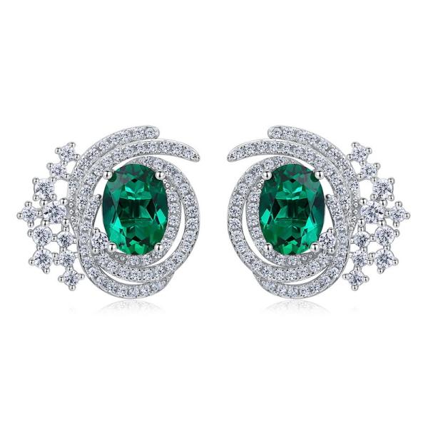 Sterling Silver Emerald Pavé Stud Earrings