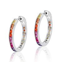 Silver Multicolor Stone Hoop Earrings
