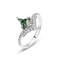 Silver Moss Agate Pavé Ring