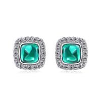 Emerald Halo Silver Stud Earrings