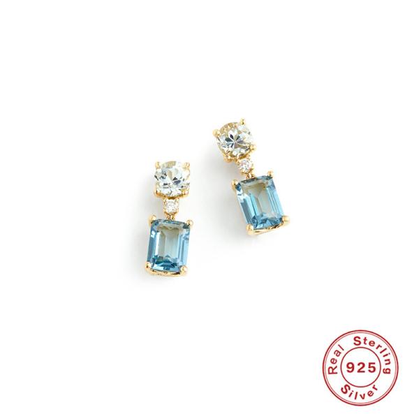 925 Silver Blue and Clear Stone Drop Earrings