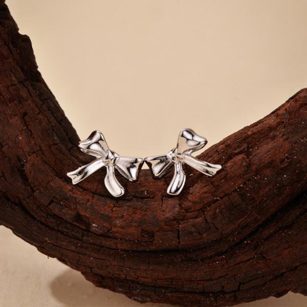 Silver Bow Stud Earrings