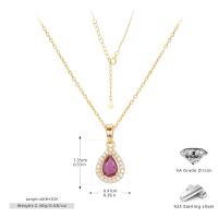 Gold Red Zircon Halo Pendant Necklace