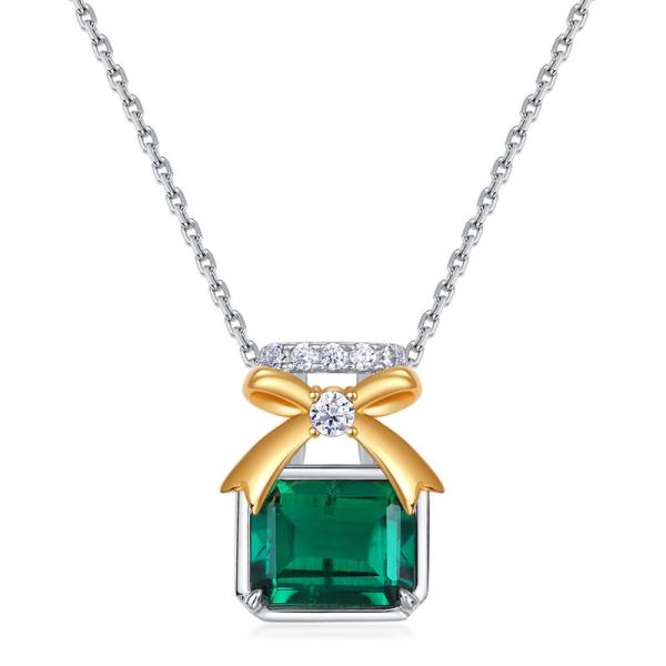 Two-Tone Emerald-Cut Bow Pendant Necklace