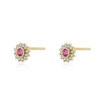 Gold Floral Ruby Crystal Stud Earrings