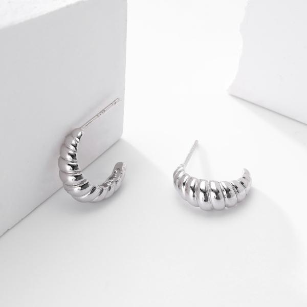 Silver Ribbed Small Hoop Earrings