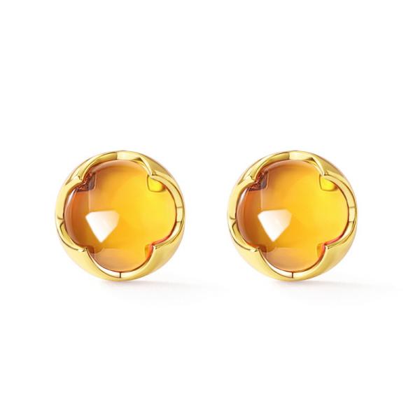 Yellow Glass Gold Bezel Stud Earrings