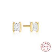 Gold-Plated Cubic Zirconia Bar Stud Earrings