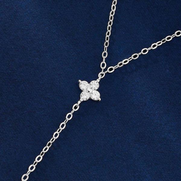 Silver Floral Chain Necklace with Cubic Zirconia