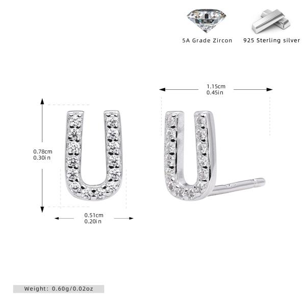 Silver Letter U Pavé Stud Earrings