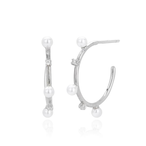 Silver Hoop Earrings with Freshwater Pearls