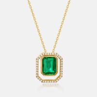 Gold Emerald Halo Pendant Necklace