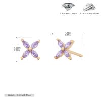 Purple Zircon Gold Floral Stud Earrings