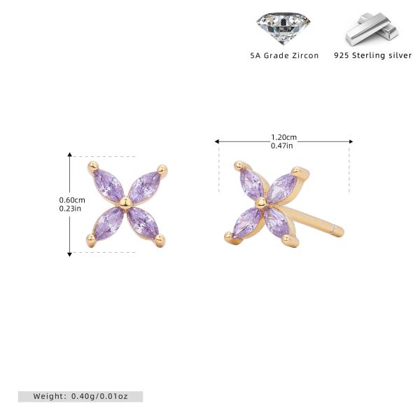 Purple Zircon Gold Floral Stud Earrings
