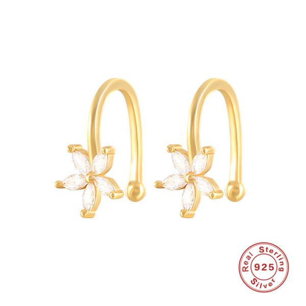 Gold-Plated Floral Huggie Earrings with CZ